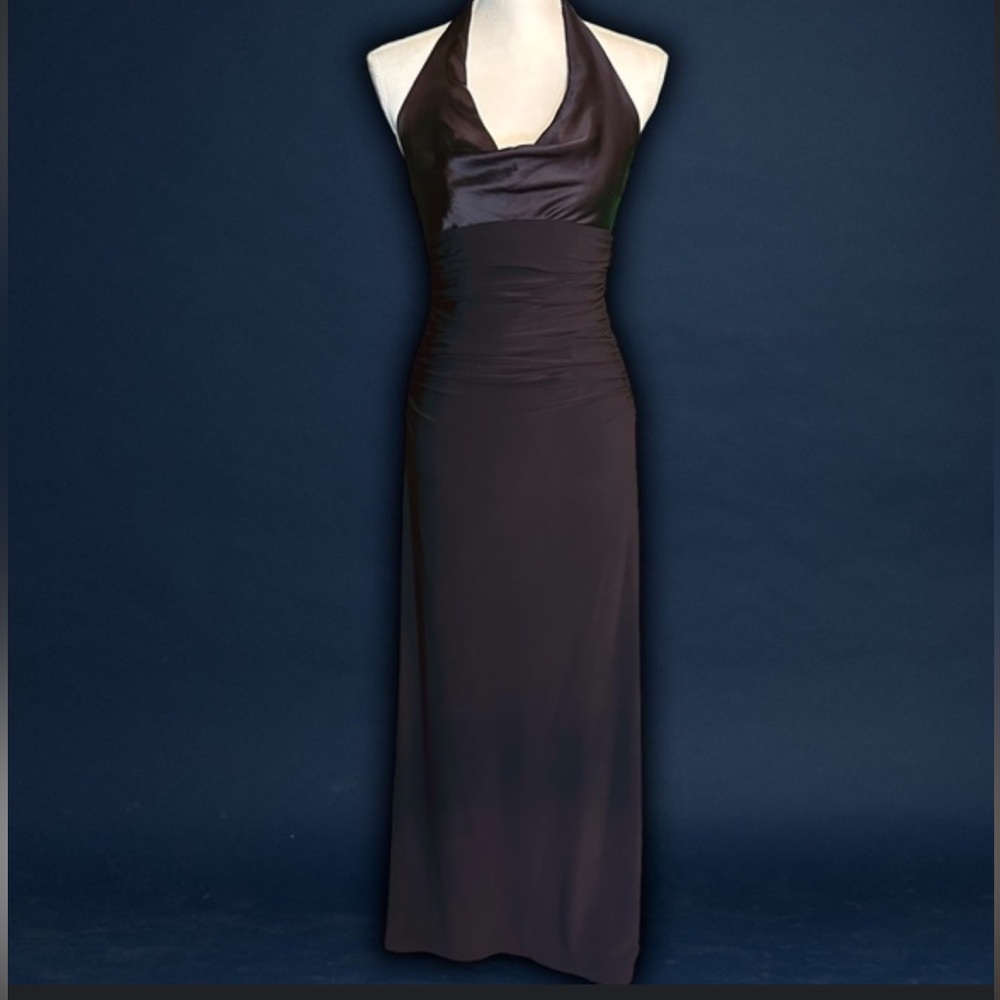 Laundry by Shelli Segal Black Silk Ruched Bodice Halterneck Dress size 8P - Picture 1 of 9